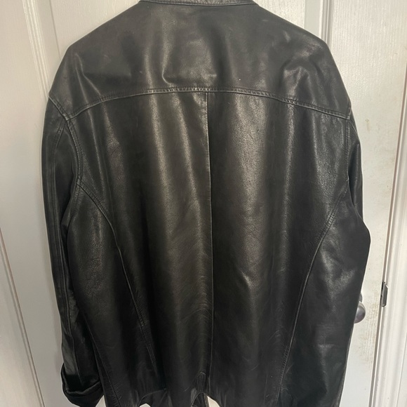 Oversized vintage leather jacket with racing stripe - Picture 2 of 4